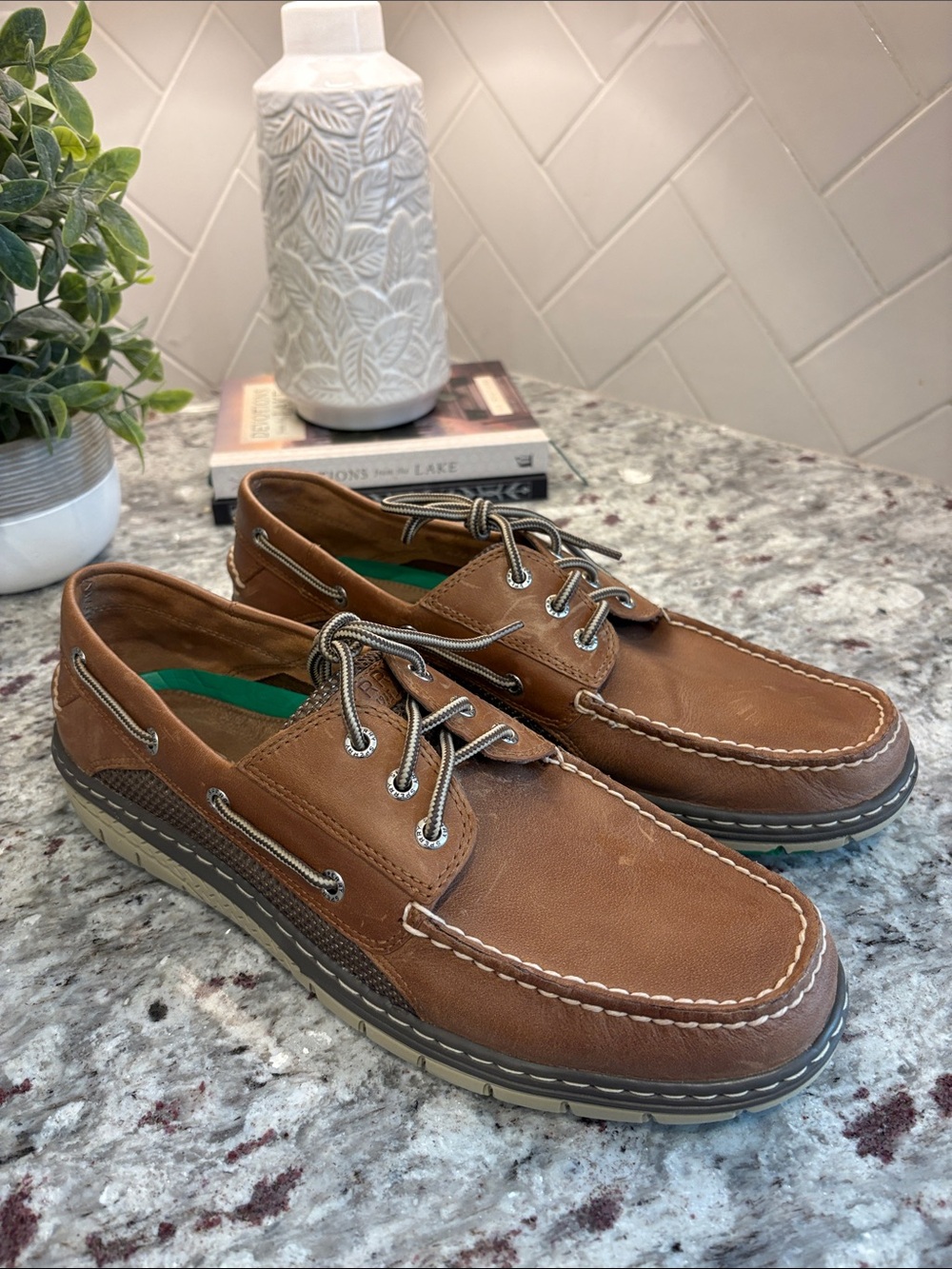 Sperry Top-Sider Brown Leather Boat Shoes with Gray-Tan Sole